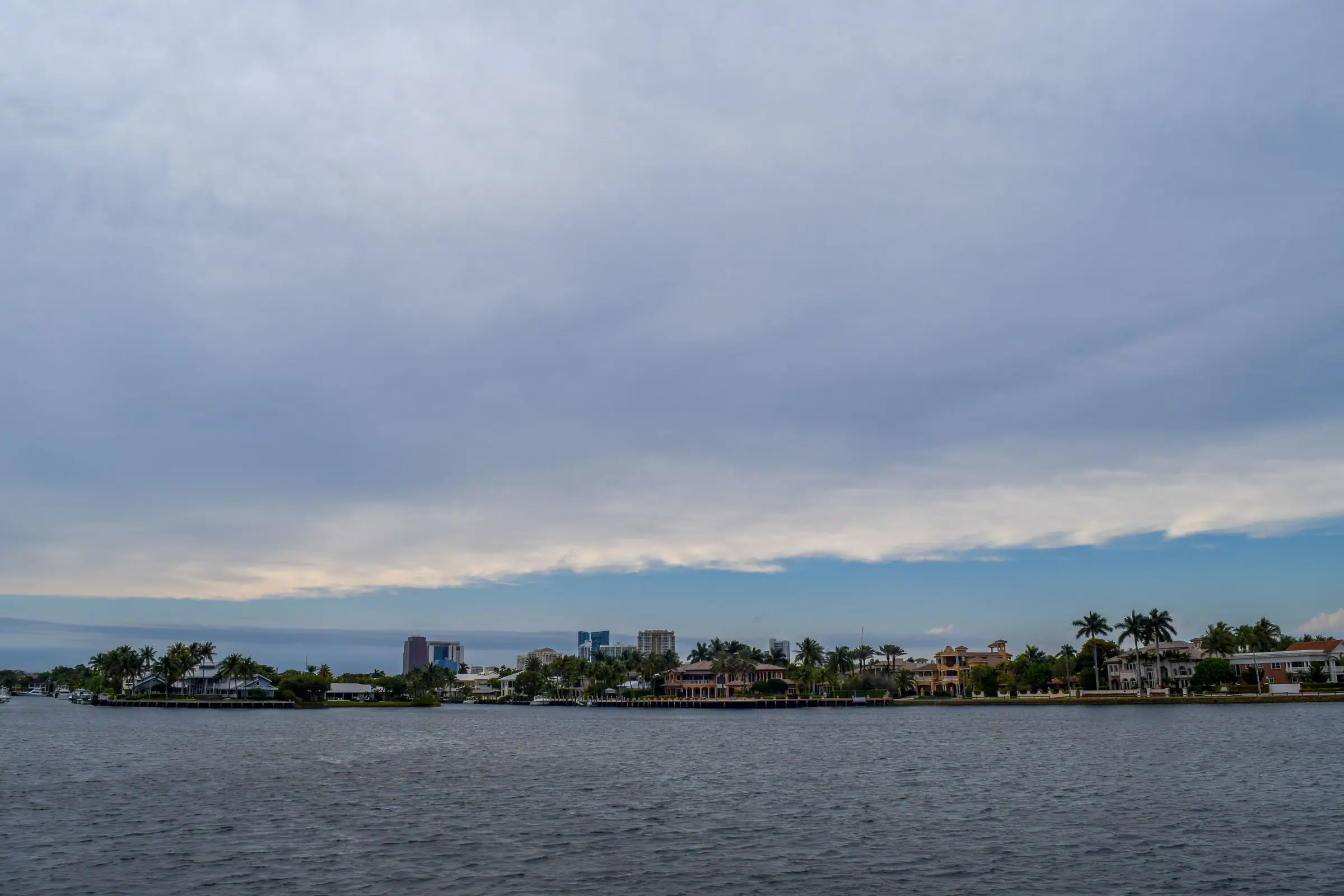 View across the water to a Florida waterfront skyline